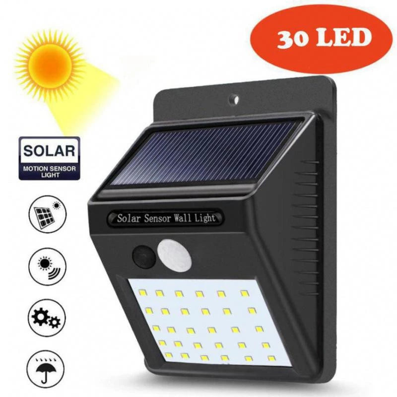 Luminária Solar 30 LEDs Com Sensor Presença À Prova D' Água
