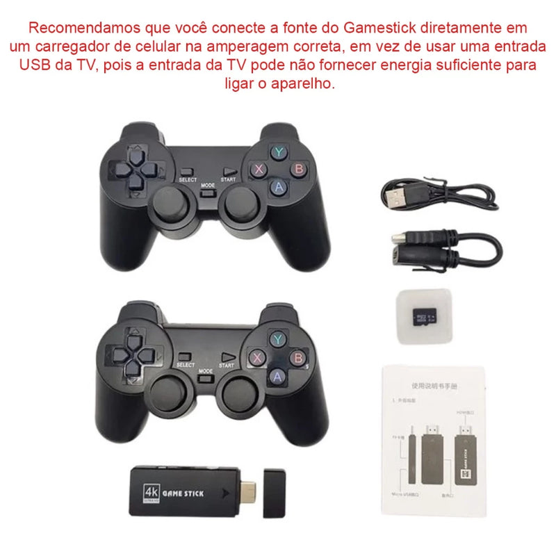 Videogame Stick 10mil 2 Controles Sem Fio Console Original Portatil Jogos Retro Antigo