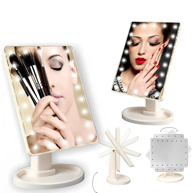 Espelho Para Maquiagem De Mesa 22 Leds Touch Screen